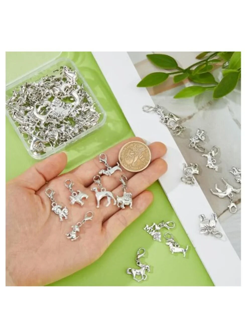 60Pcs Animal Clip-On Charms Alloy Zipper Pulls Antique Silver Pendants with